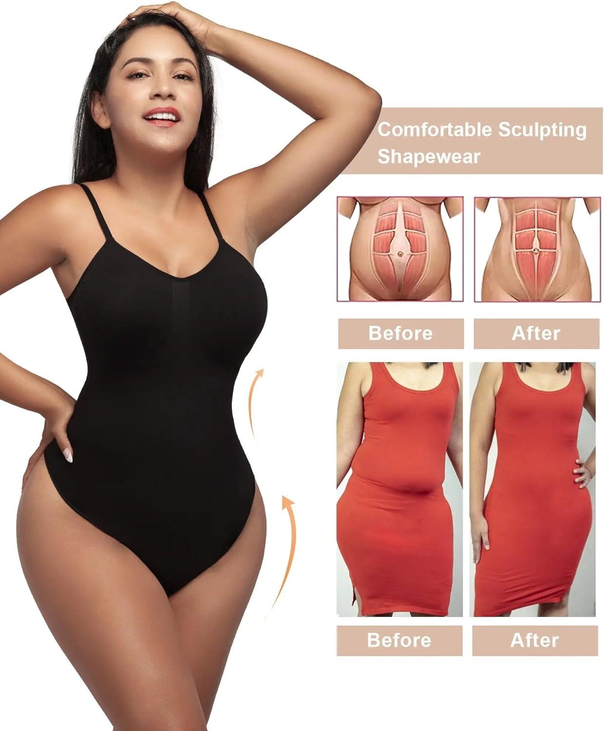V Neck Spaghetti Strap Bodysuits Compression Body Suits Open Crotch  Shapewear Slimming Body Shaper Smooth Out Bodysuit